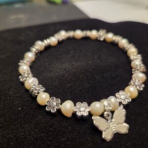 Charming Silver and Pearl Butterfly Bracelet